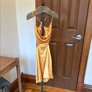 Gold Orange Spaghetti strap Cowl Neck Slip dress